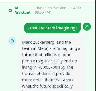 App screenshot showing the session history