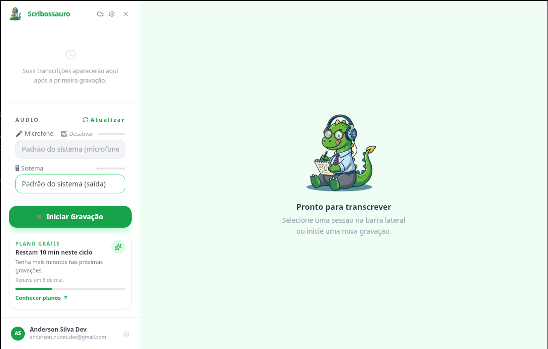 Scribossauro — transcrição em tempo real